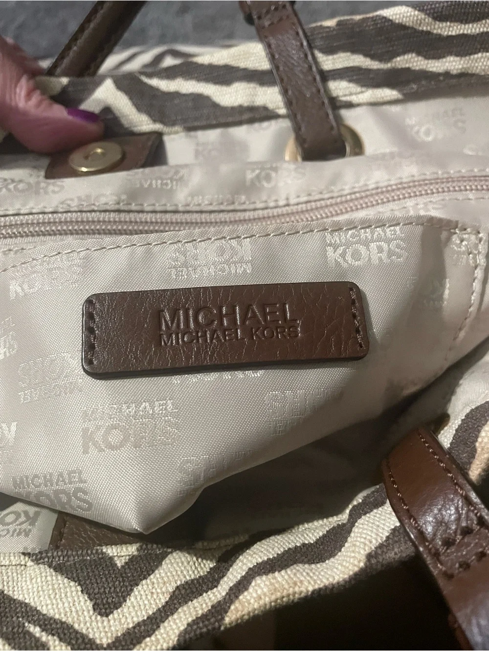 Michael Kors Zebra-Print Canvas Tote in Cream and Brown excellent condition - Picture 2 of 8